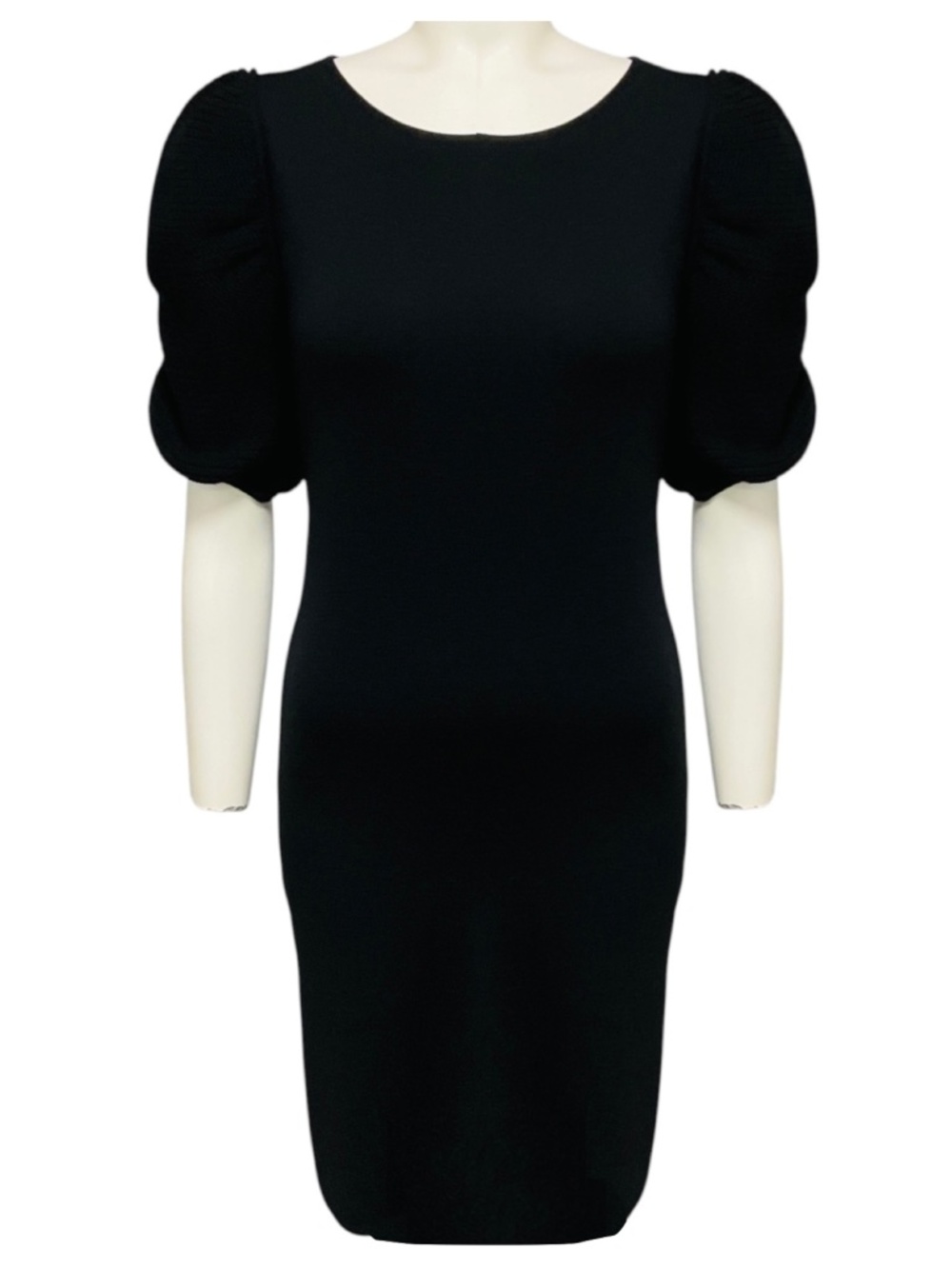 FENDI BLACK PUFF SLEEVE KNIT MIDI DRESS